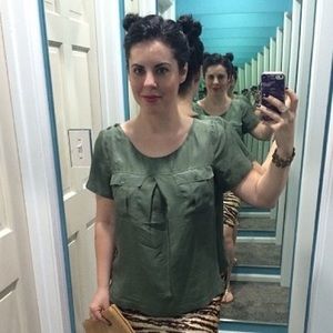 J. Crew Silk Army Green Shirt